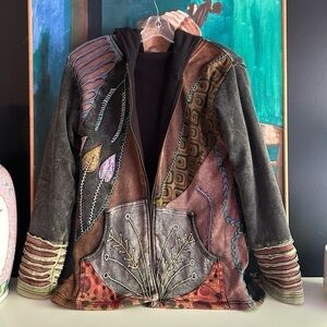 Rising International Jacket Women's M Gray Floral Embroidered Artist